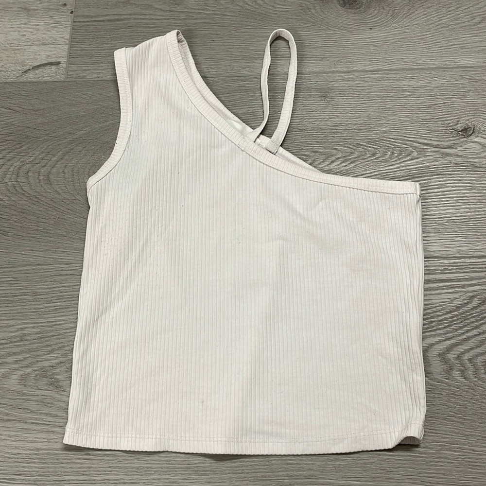 Oak + Fort White Asymmetric Tank Top | Size Medium